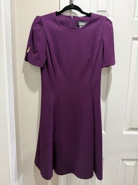 DKNY Plum Short Sleeve A-Line Midi Dress